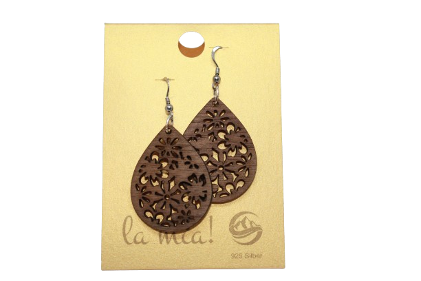 Ohrhänger Holzschmuck Blumenwiese Nussholz