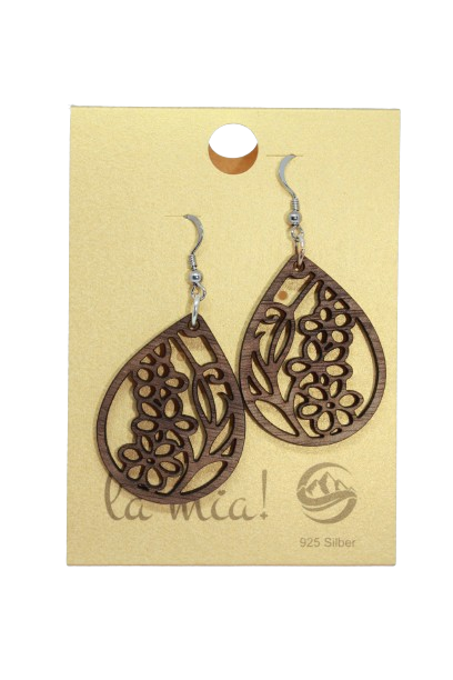 Ohrhänger Kirschzweig in Tropfen Nussholz