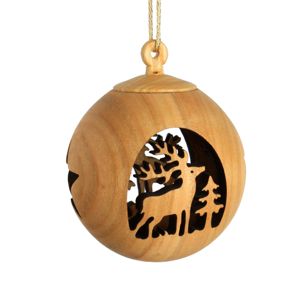 Weihnachtskugel Holz Hirsch 3D-Optik rund