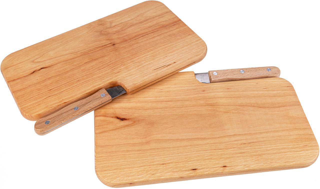 Schneidebrett mit Messerschlitz und Messer