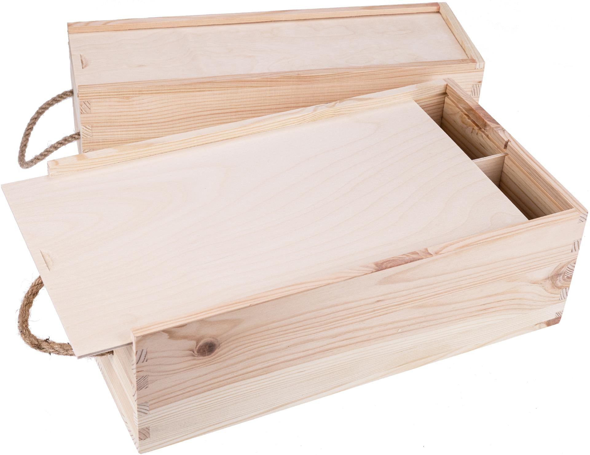 Holz Weinkiste für zwei Flaschen aus FSC® zertifizierter Fichte mit Jute Kordel