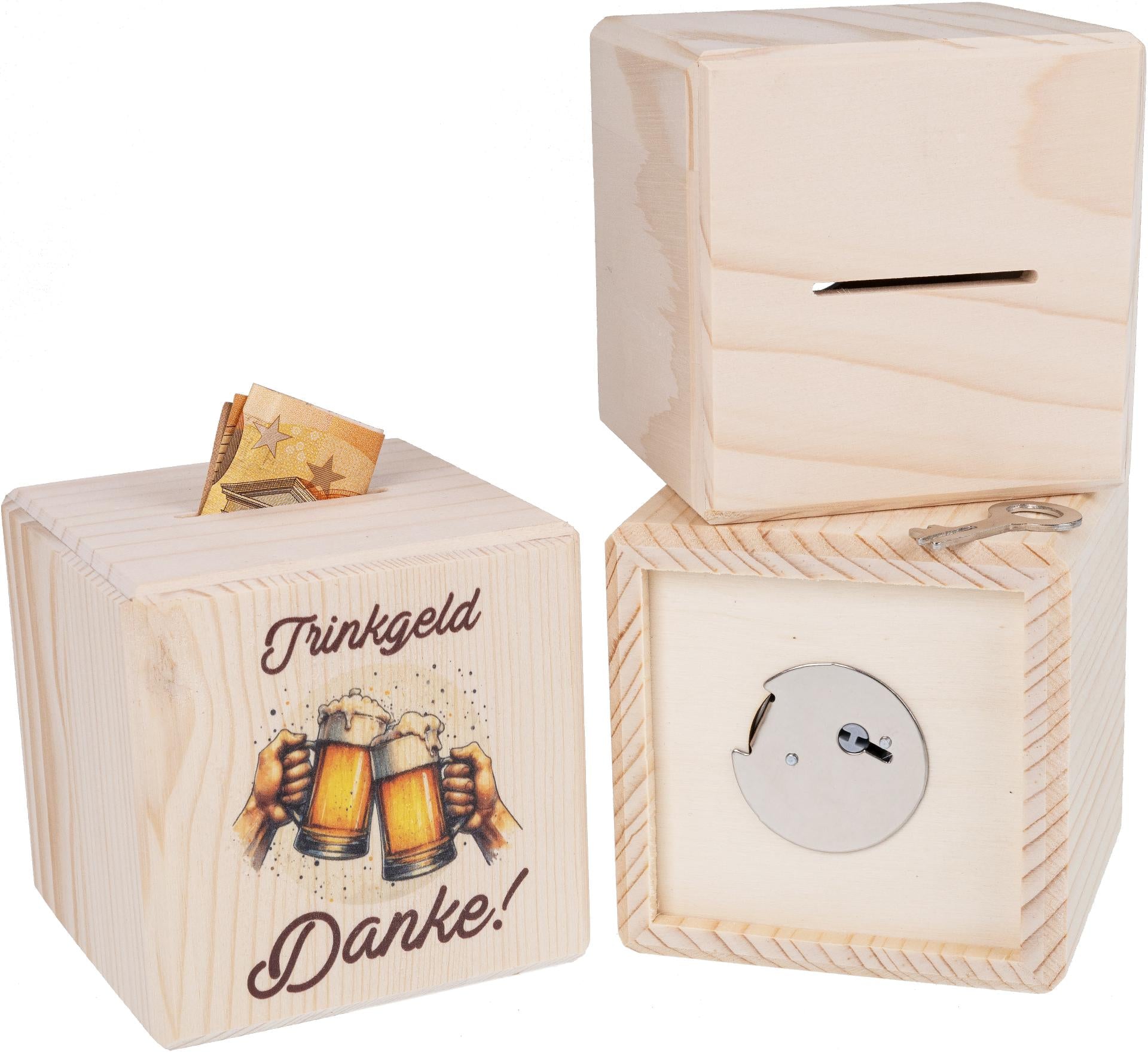 Spardose in Würfelform Trinkgeld aus Holz