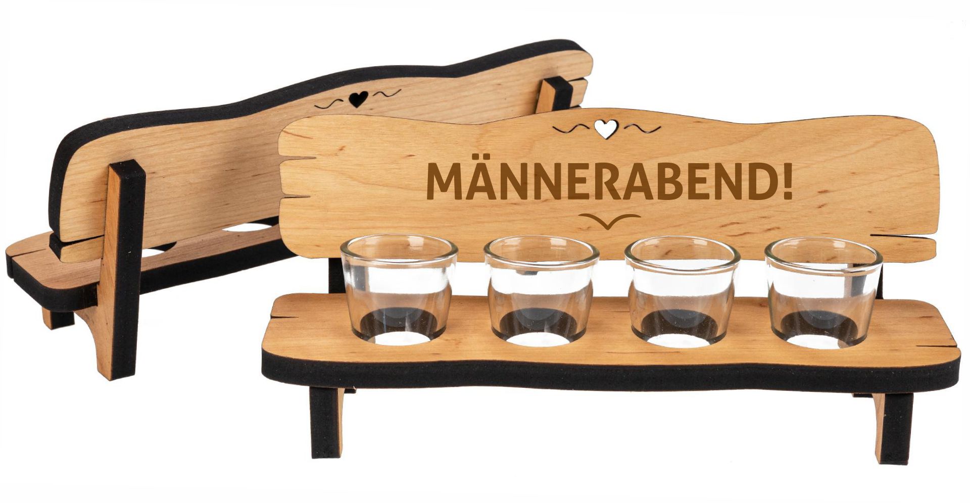 Holz Schnapsbank aus Erle geölt mit 4 Stamperl - Männerabend!