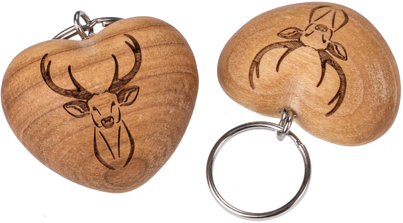 Holz Herz Schlüsselanhänger aus Kirsche geölt - Hirsch