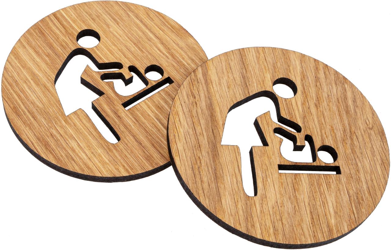 Schild rund ausgelasert Wickelraum aus Holz