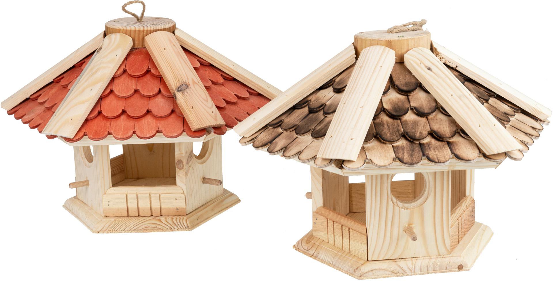 Futterhaus für Vögel sechseckig mit Schindeln