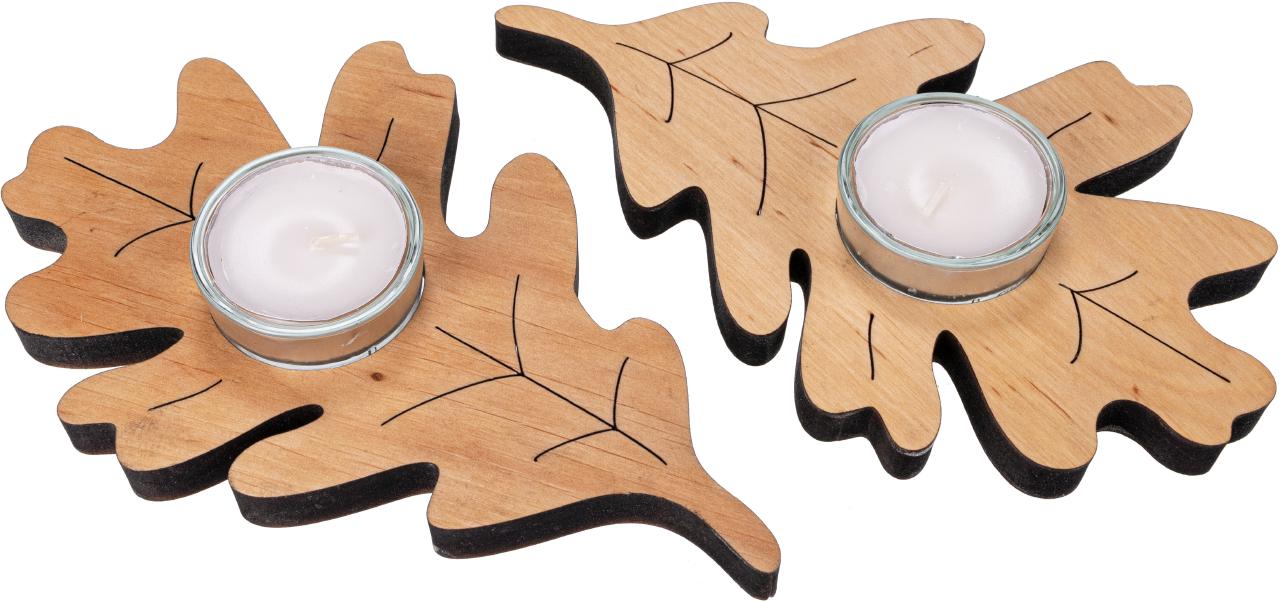 Teelicht Eichenblatt aus Holz