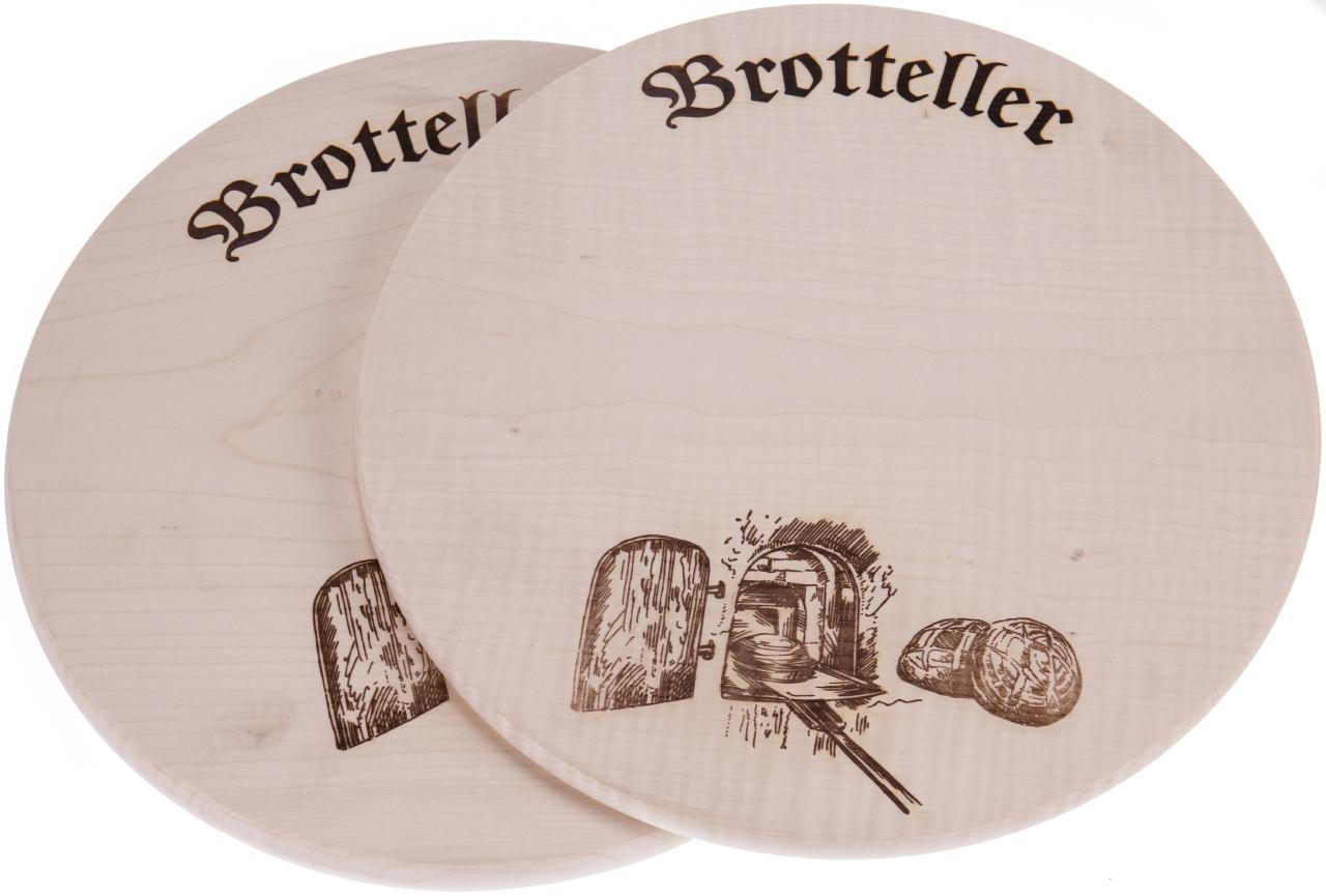 Rundes Schneidebrett aus Ahorn 35 cm mit Brotteller-Druck