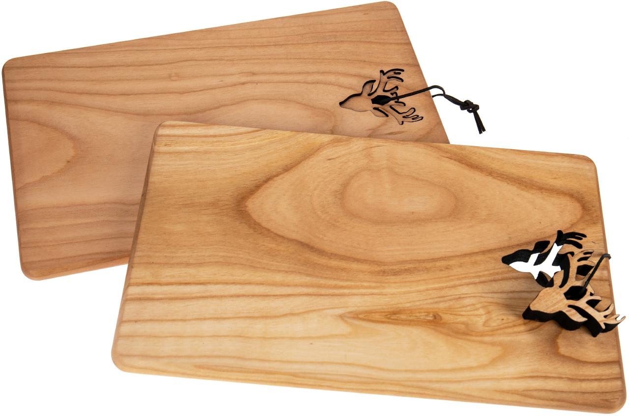 Schneidebrett Kirschholz Hirschkopf Lederband