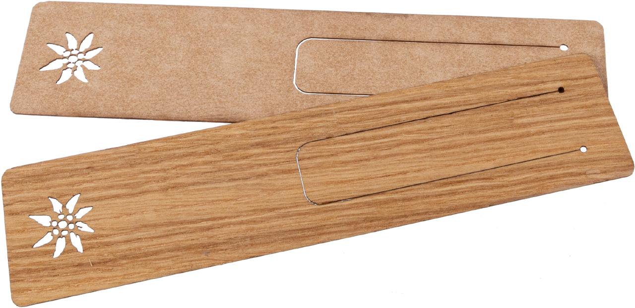 Holz-Lesezeichen aus geölter Eiche mit Edelweiss-Gravur, flexibel und dünn