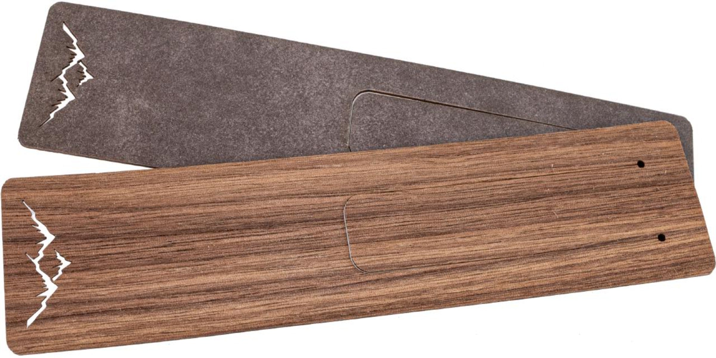 Holz-Lesezeichen aus geöltem Nussbaum mit Bergmotiv und feiner Gravur, 150 × 35 × 0,7 mm