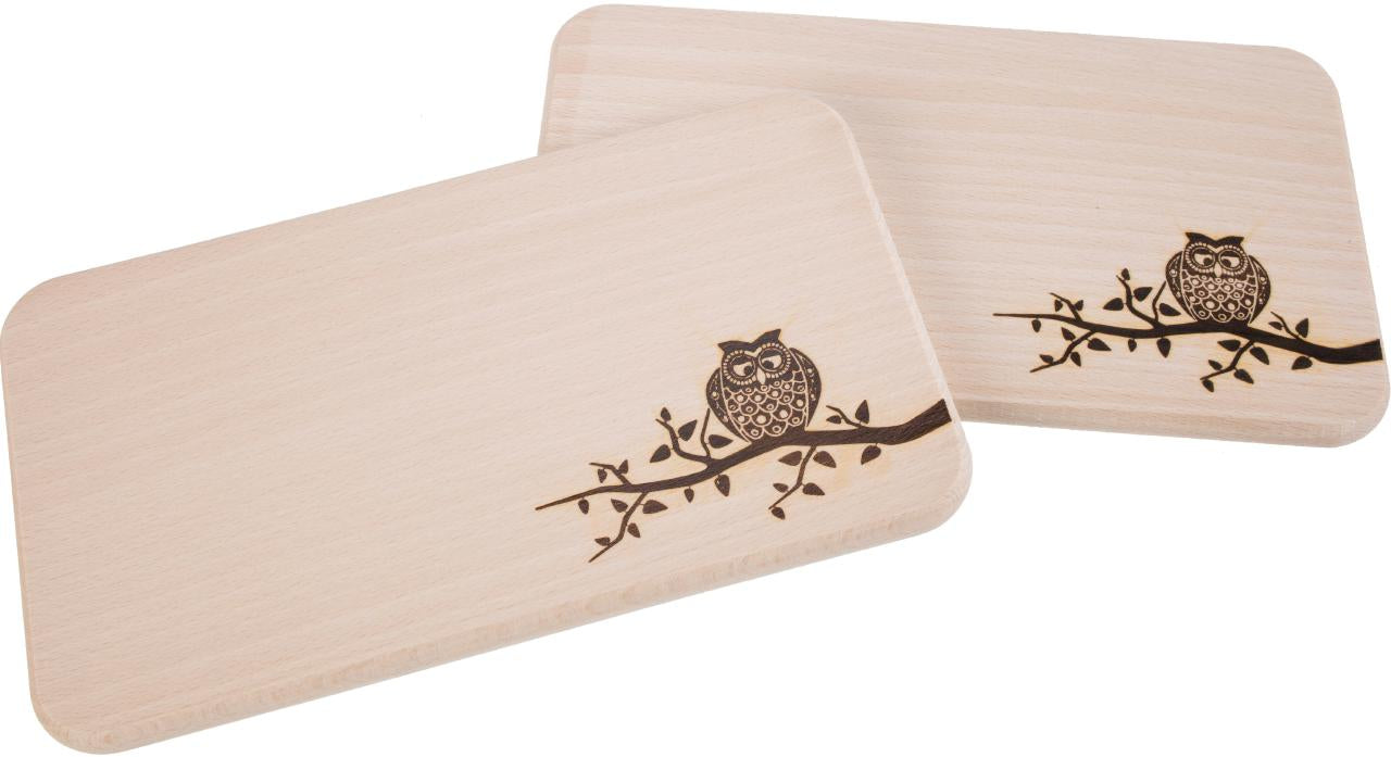 Schneidebrett Erle mit Eule-Motiv – lasergraviert, Geschenk für Naturliebhaber