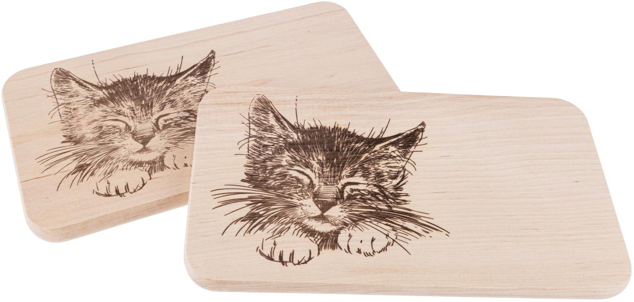 Schneidebrett Erle mit Katze-Motiv – lasergraviert, Geschenk für Katzenliebhaber