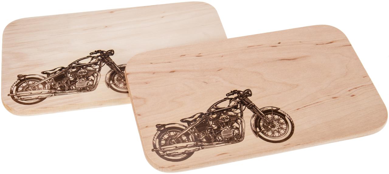 Schneidebrett Erle mit Motorrad-Motiv – lasergraviert, Geschenk für Biker