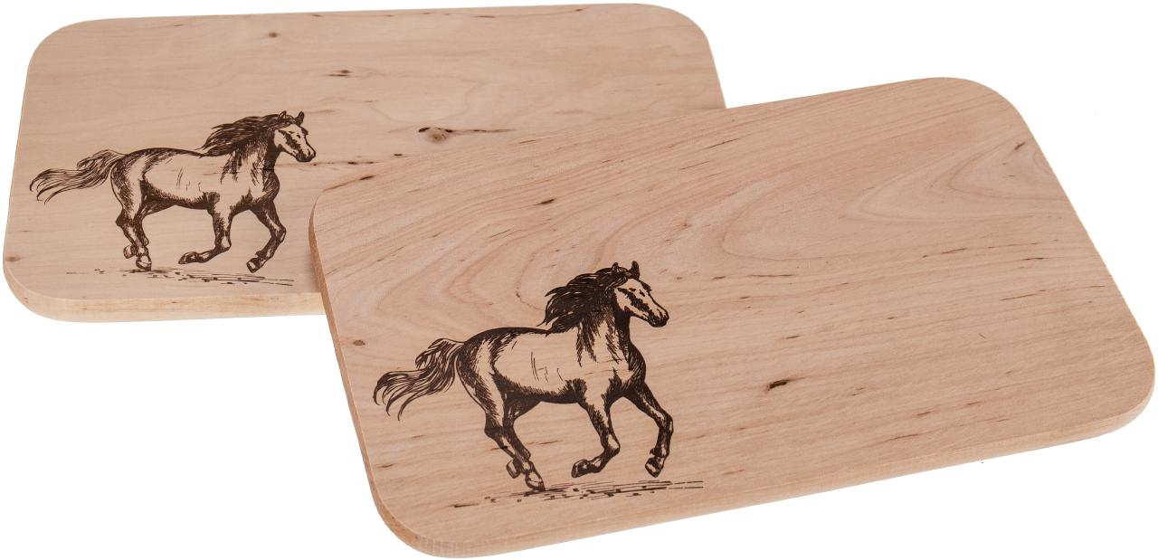Schneidebrett Erle 26cm mit Pferd-Motiv – lasergraviert, Geschenk für Pferdeliebhaber