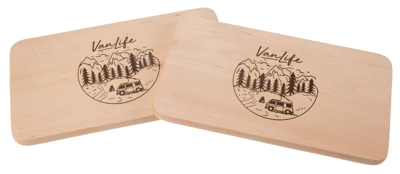 Schneidebrett Erle mit Van Life Motiv – lasergraviert, kompakt, Geschenk für Camper