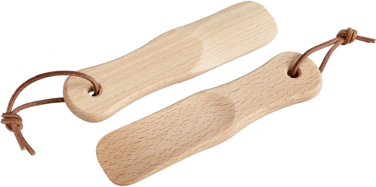 Holz Schuhlöffel aus Buche geölt - 11.5 cm - Schuhanzieher mit Lederband