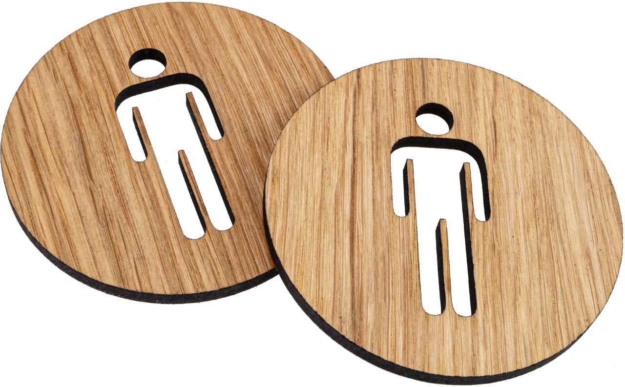 „WC‑Türschild Mann aus geölter Eiche – selbstklebend und FSC‑zertifiziert