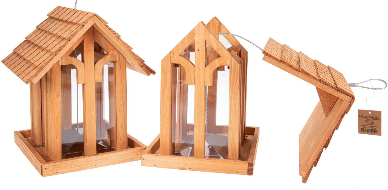 Vogelfutterhaus aus Kiefernholz, geölt, mit Glasfenster, 20 x 20 x 35 cm