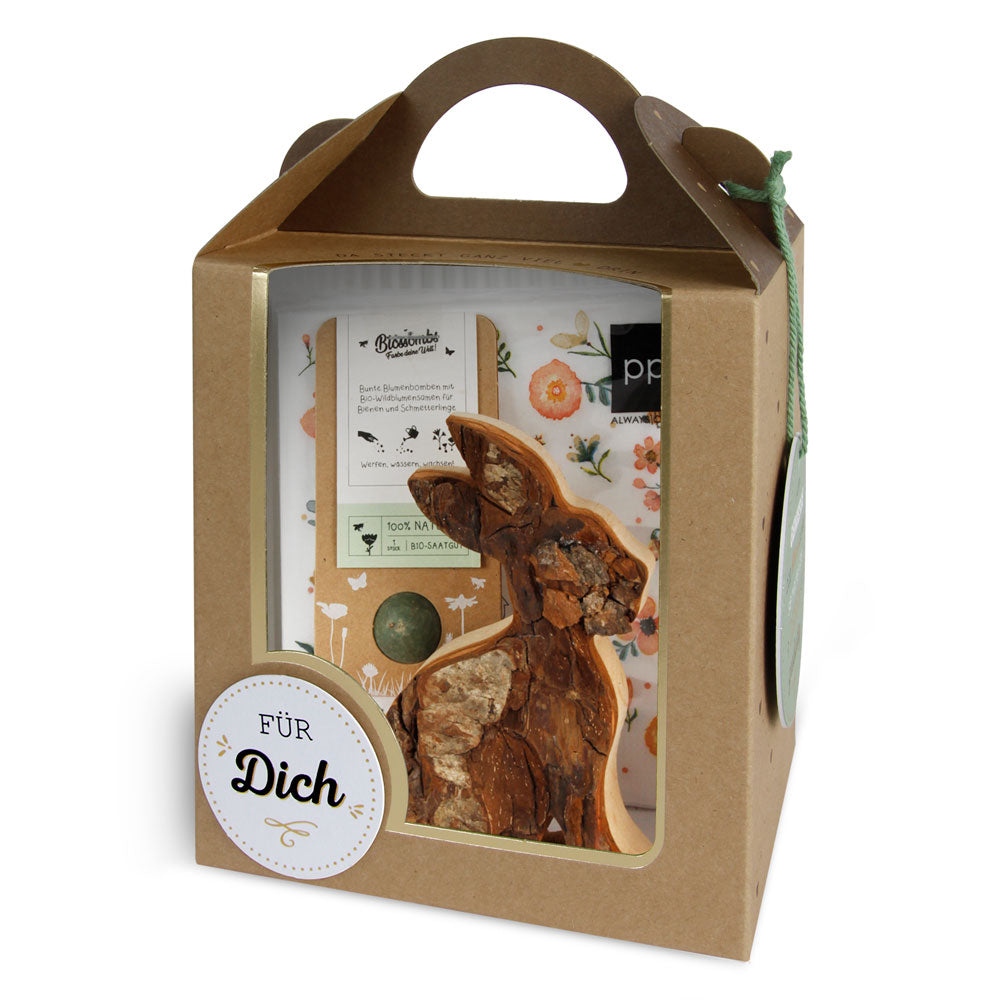 Geschenkbox Ostergruß Osterhase Wildblumensamen