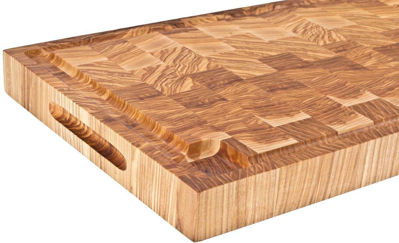 Holz Hackblock / Hackbrett aus Stirnholz 54 x 30 x 5 cm Eiche mit Gummifüssen