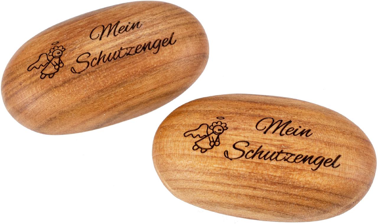 Holz Handschmeichler aus Kirsche geölt in Stein Form mit Gravur "Mein Schutzengel..."