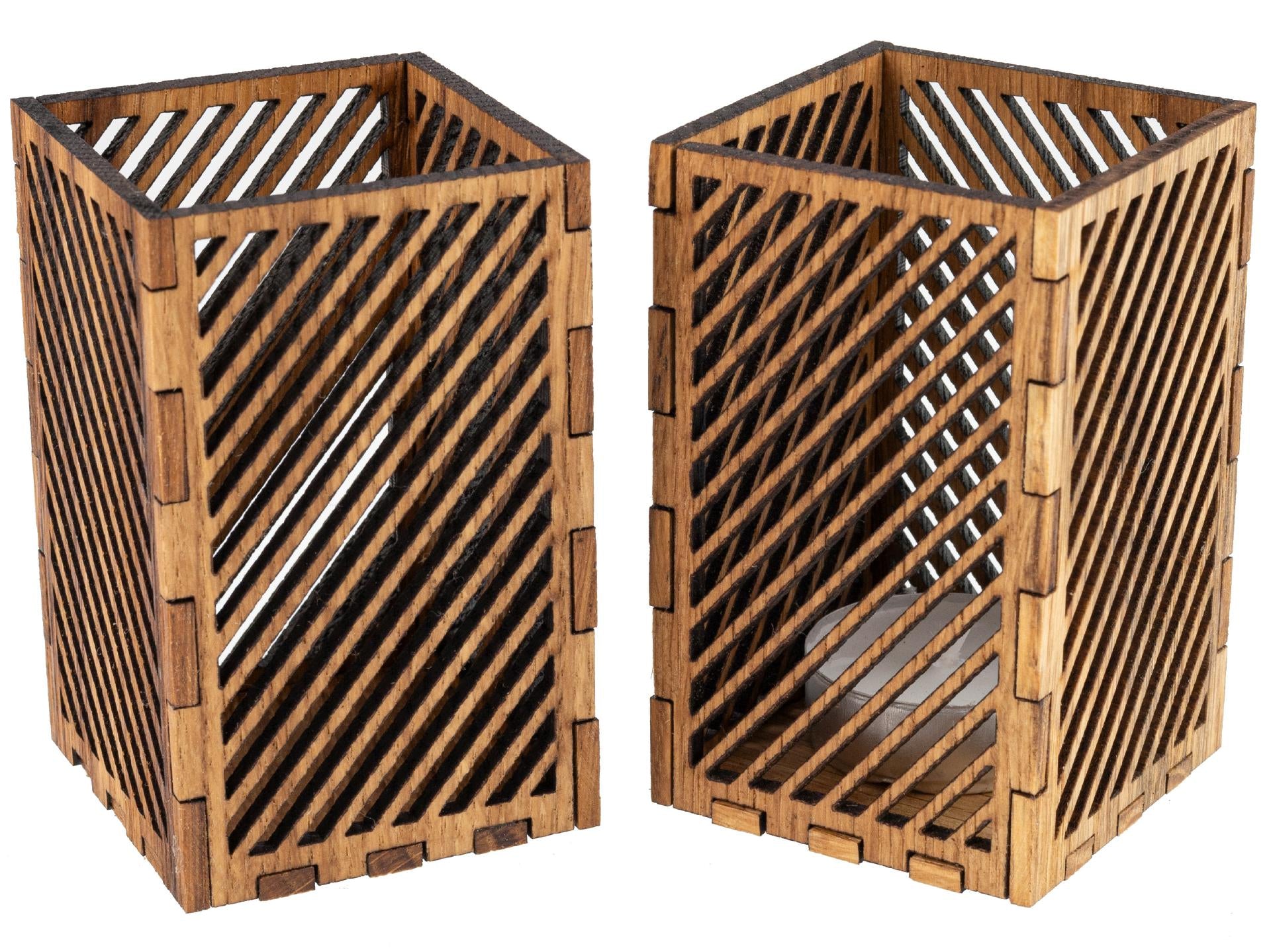 Holz-Stiftehalter mit geometrischer Streifen Form - Eichenholz für natürlichen Charme