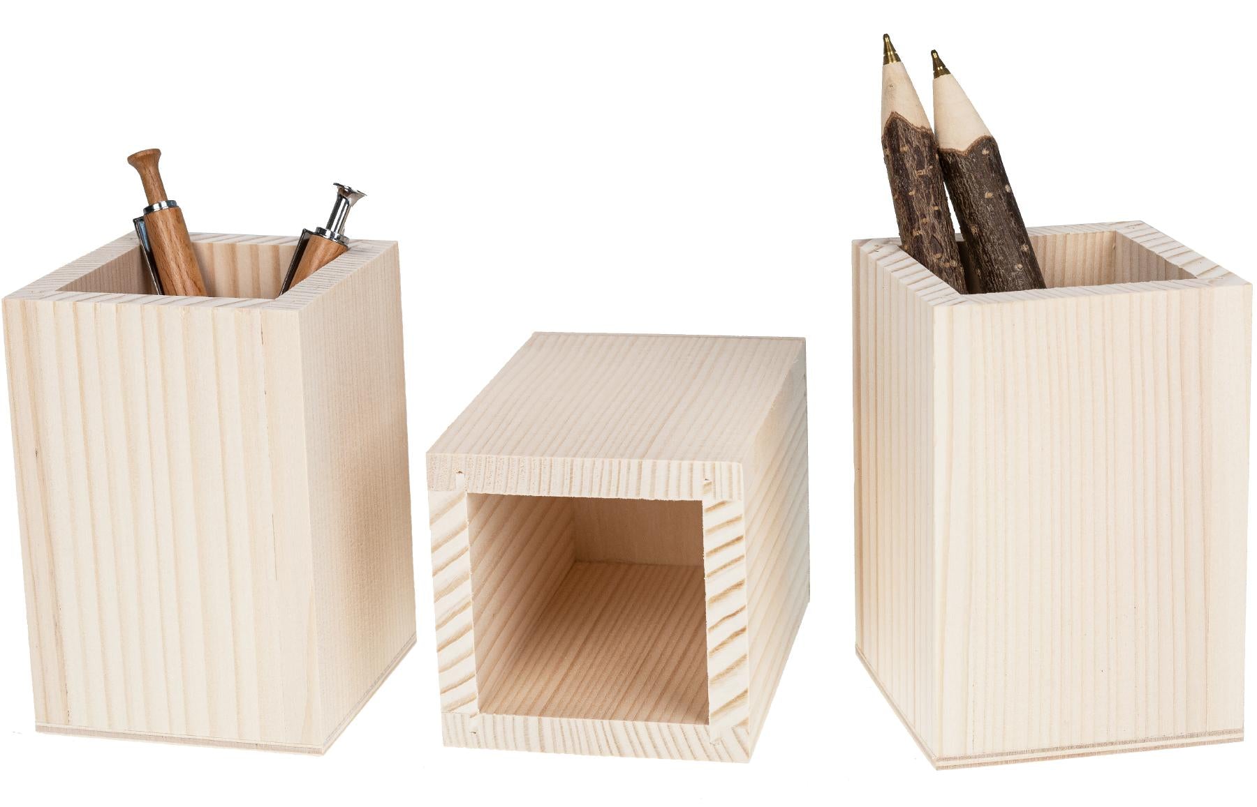 Holz Stiftebox aus Fichte - Holzbox für Ihre Schreibutensilien 11 x 7,5 x 7,5 cm