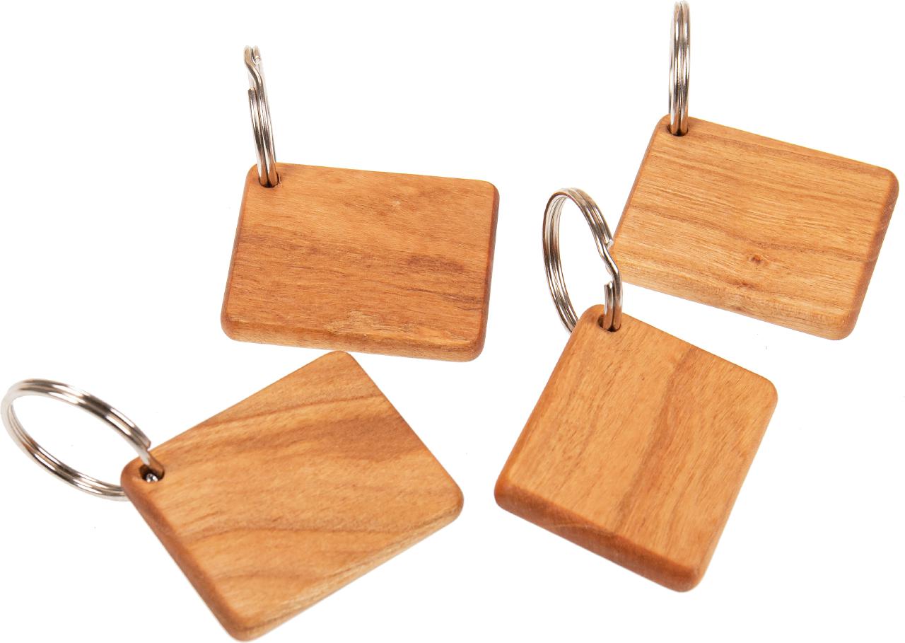 Holz-Schlüsselanhänger aus geölter FSC® Kirsche - Rechteckige Form - 4,5 x 3,5 x 0,5 cm