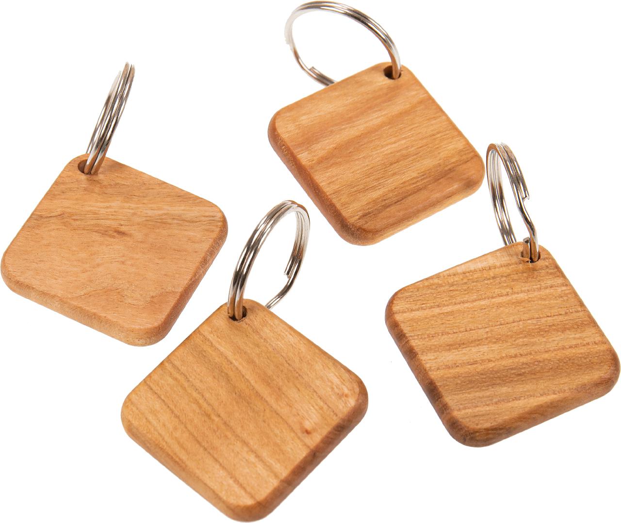 Holz-Schlüsselanhänger aus geölter Eiche rund mit hellbraunem Lederband