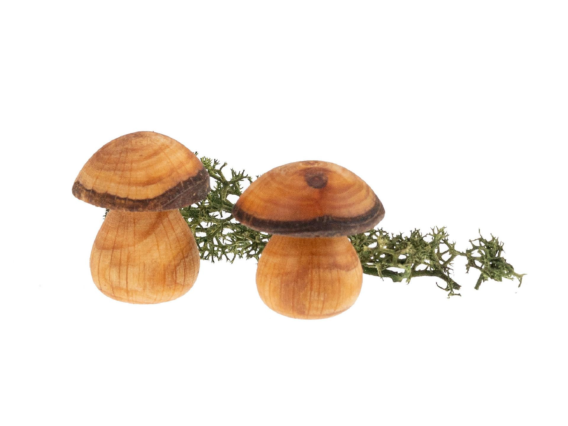 Handgedrechselte Pilze aus geölter Erle - natürliche Holzdekoration