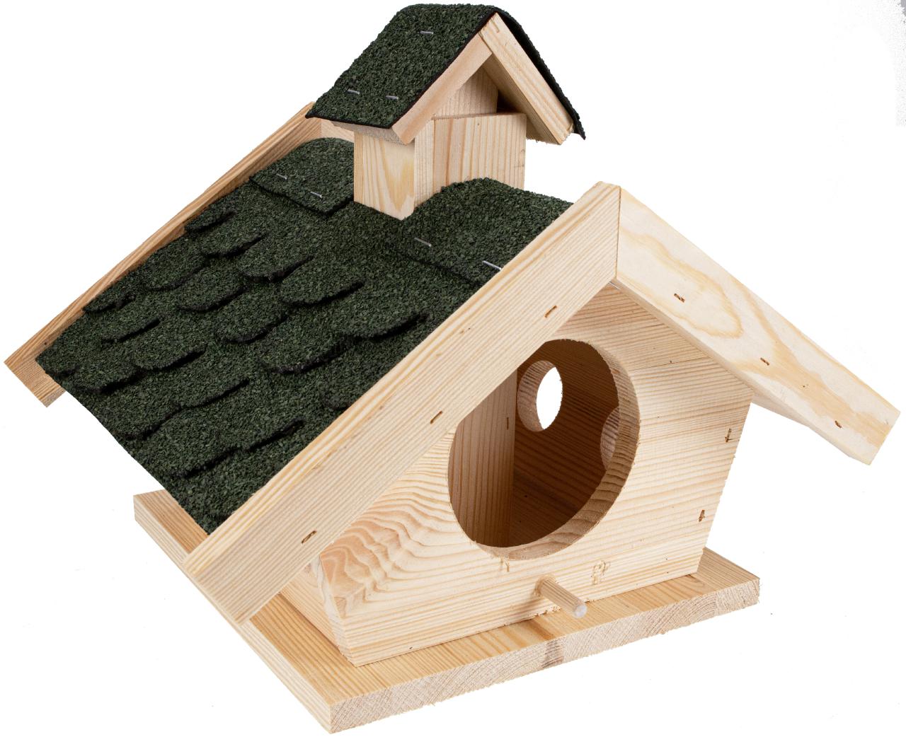 Robustes Vogelhaus aus Fichtenholz Futterhaus mit grünem Bitumendach