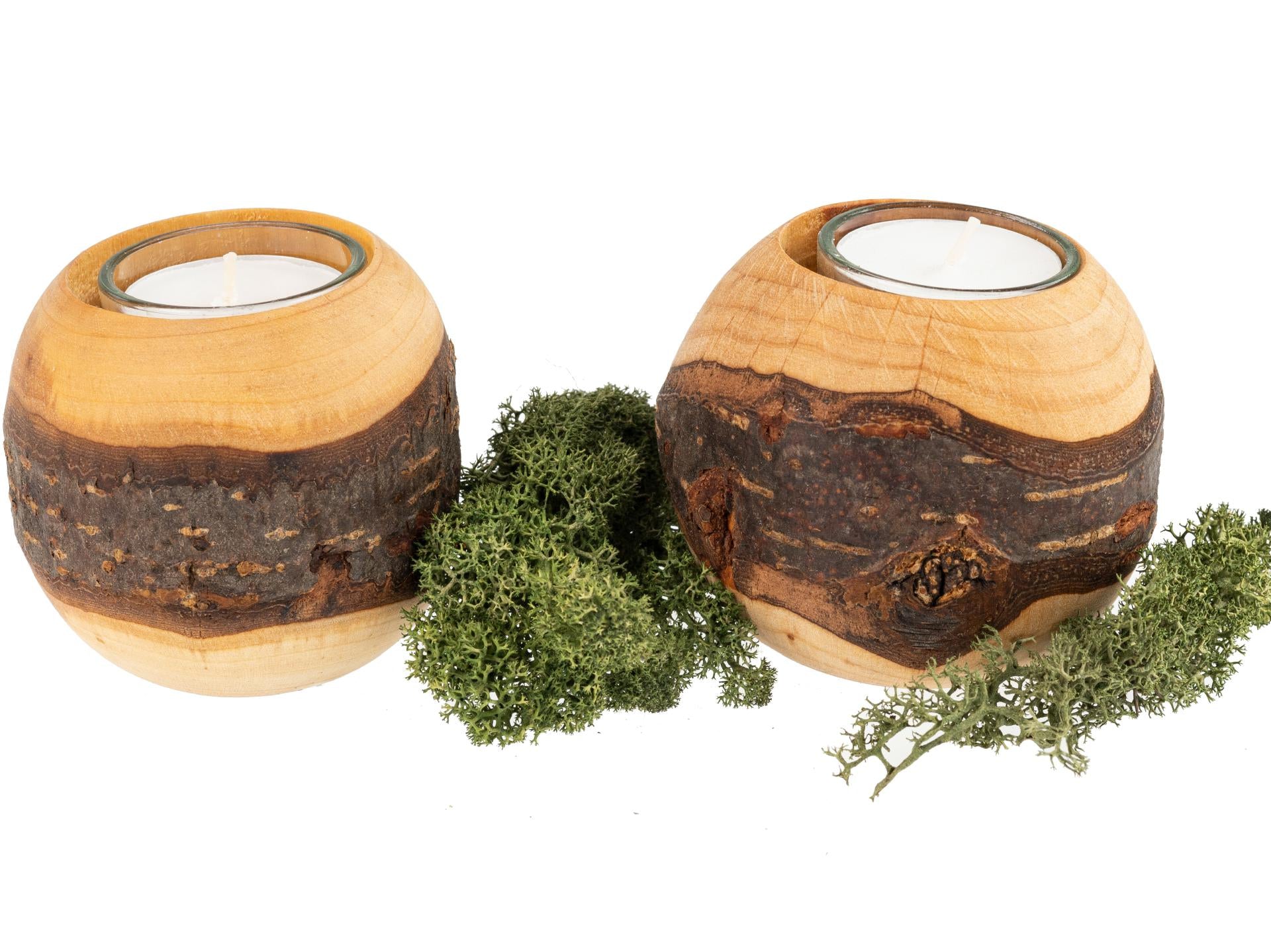 Gedrechselte Holzkugel Teelicht aus Erle mit Rinde geölt - ca. 7 cm