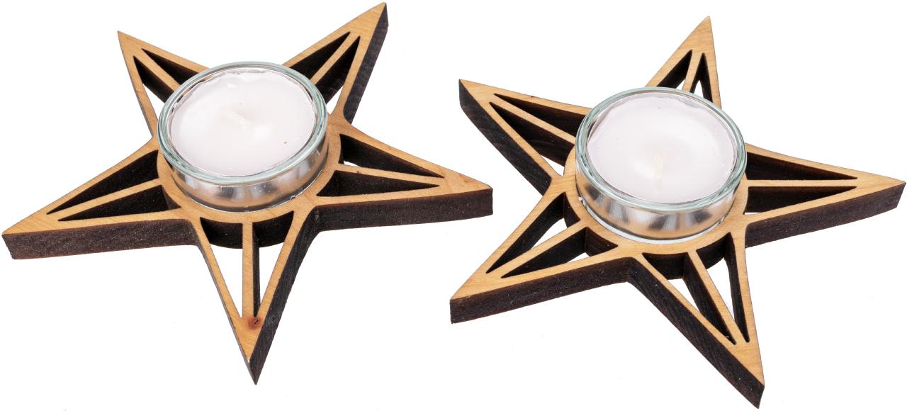 Teelichthalter aus Erlenholz mit Glaseinsatz - Weihnachtsdeko Filigran