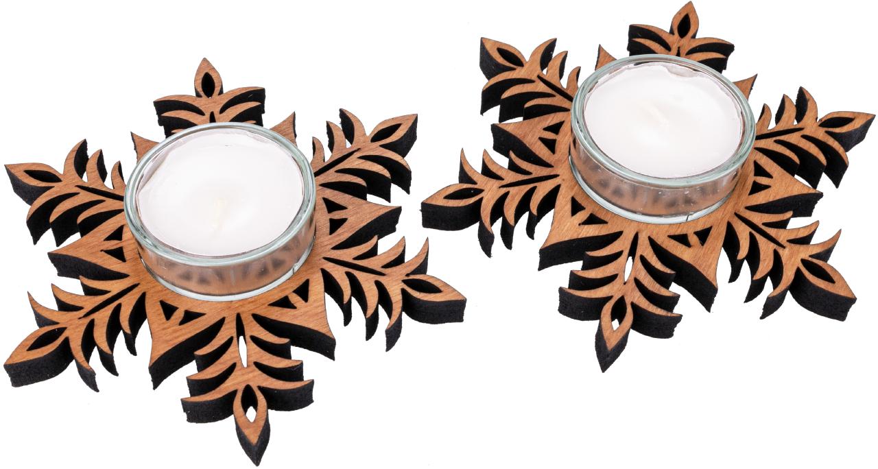 Teelichthalter aus Erlenholz in Sternform mit Glaseinsatz - Weihnachtsdeko Farn