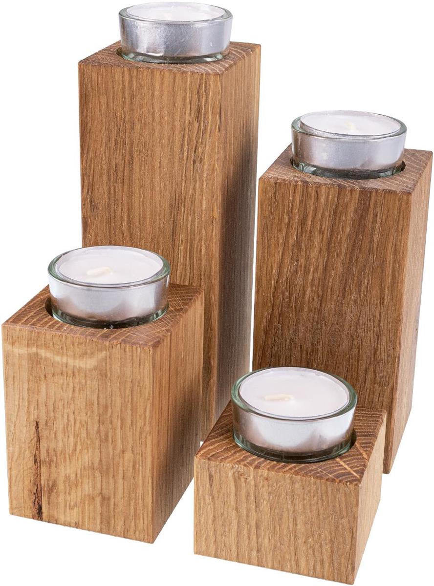 Schlichte Teelichthalter im 4er-Set aus geölter Eiche - Perfekt als Adventskranz oder Tischdekoration