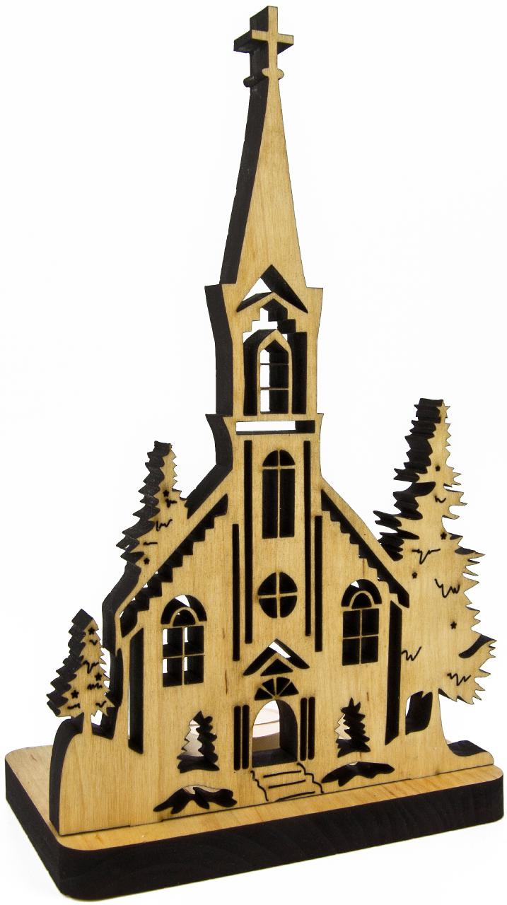 Teelicht mit Kirche aus Holz