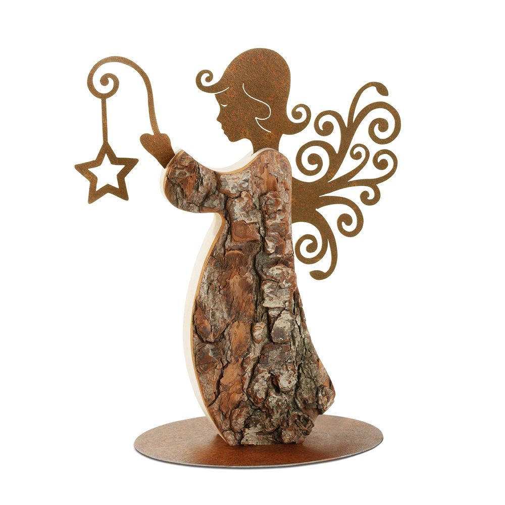 Stehengel aus Holz mit Metallflügeln und Stern