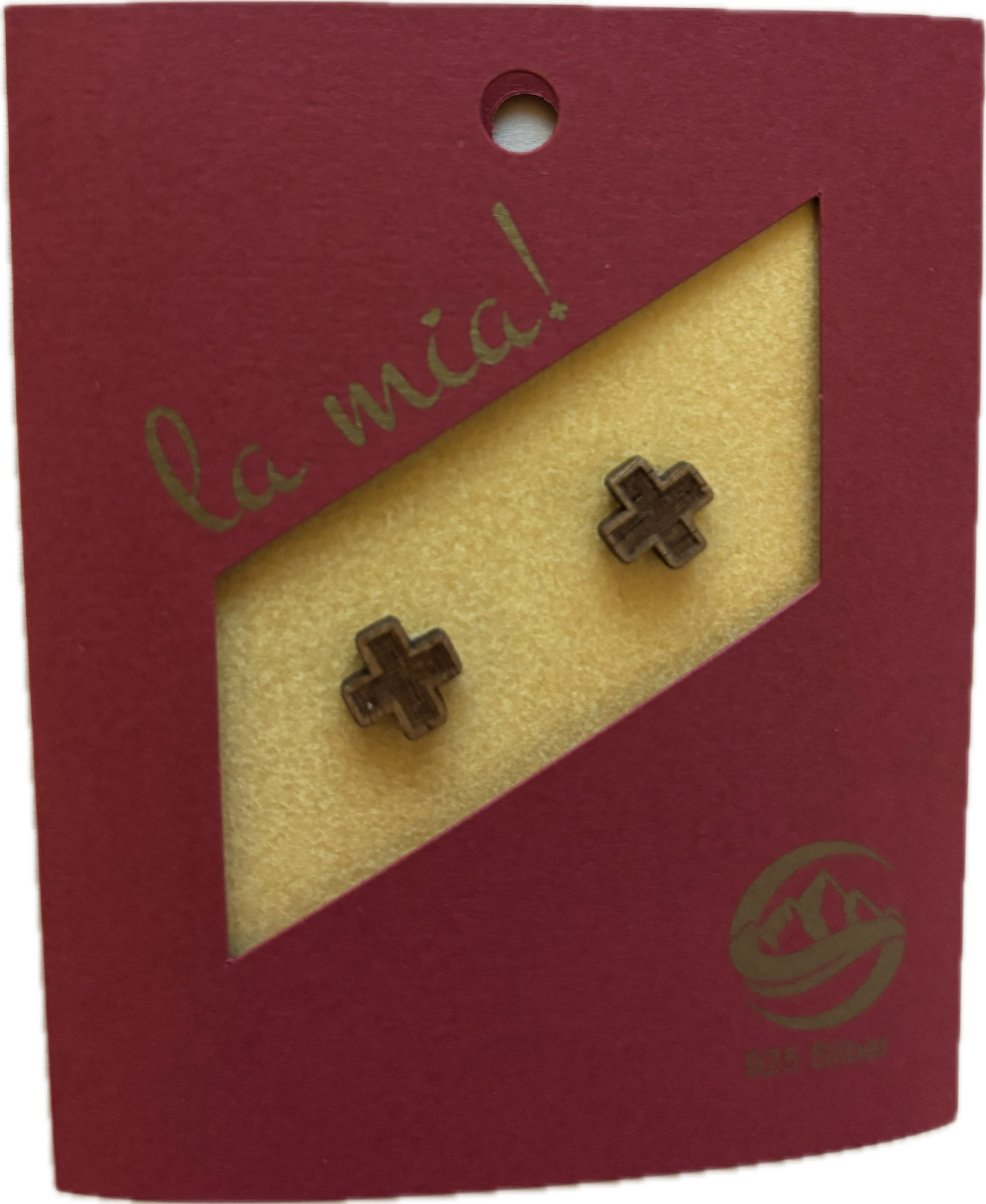 kleines Kreuz aus Nussholz Ohrstecker