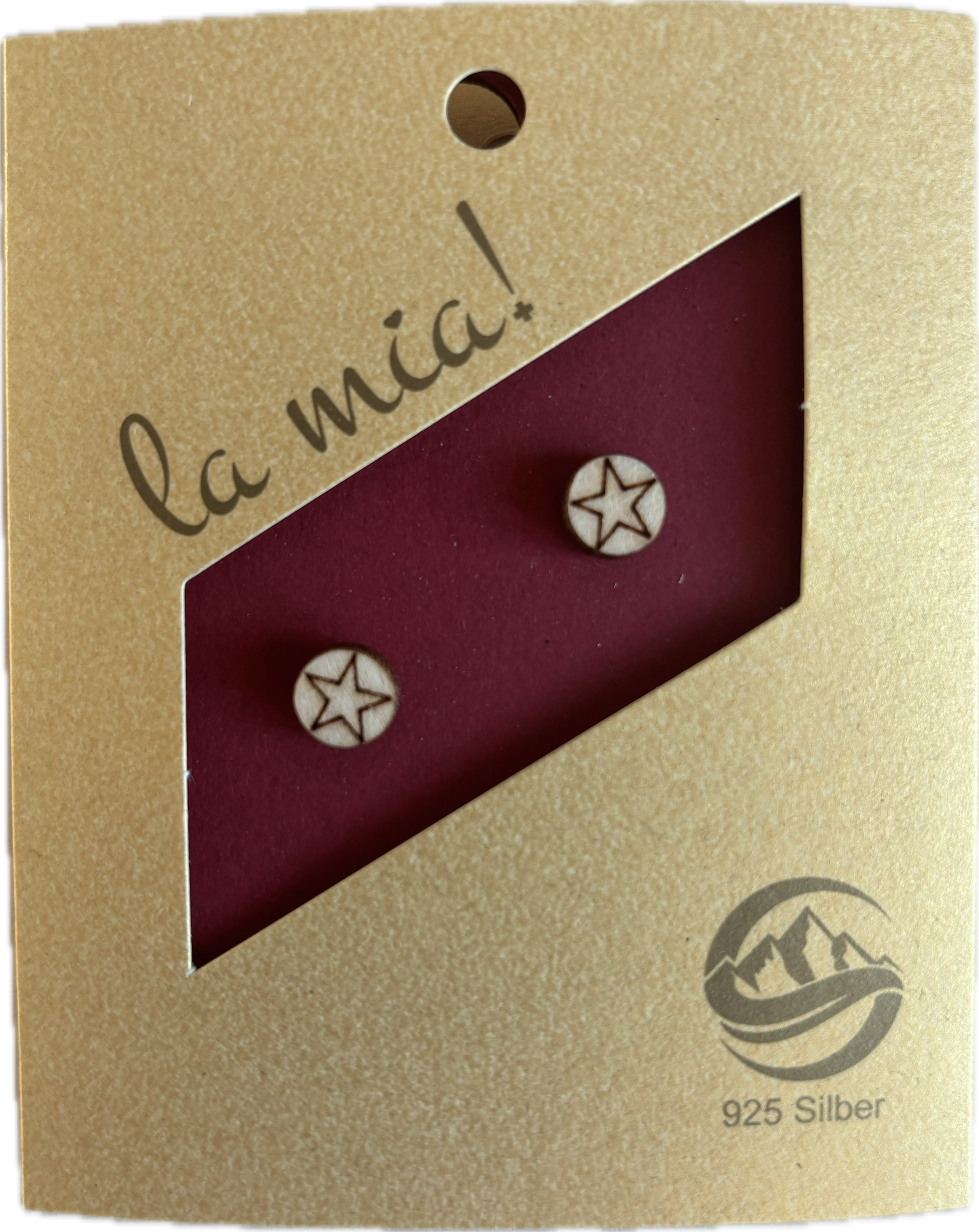 Ohrring 8mm Stern rund aus Holz