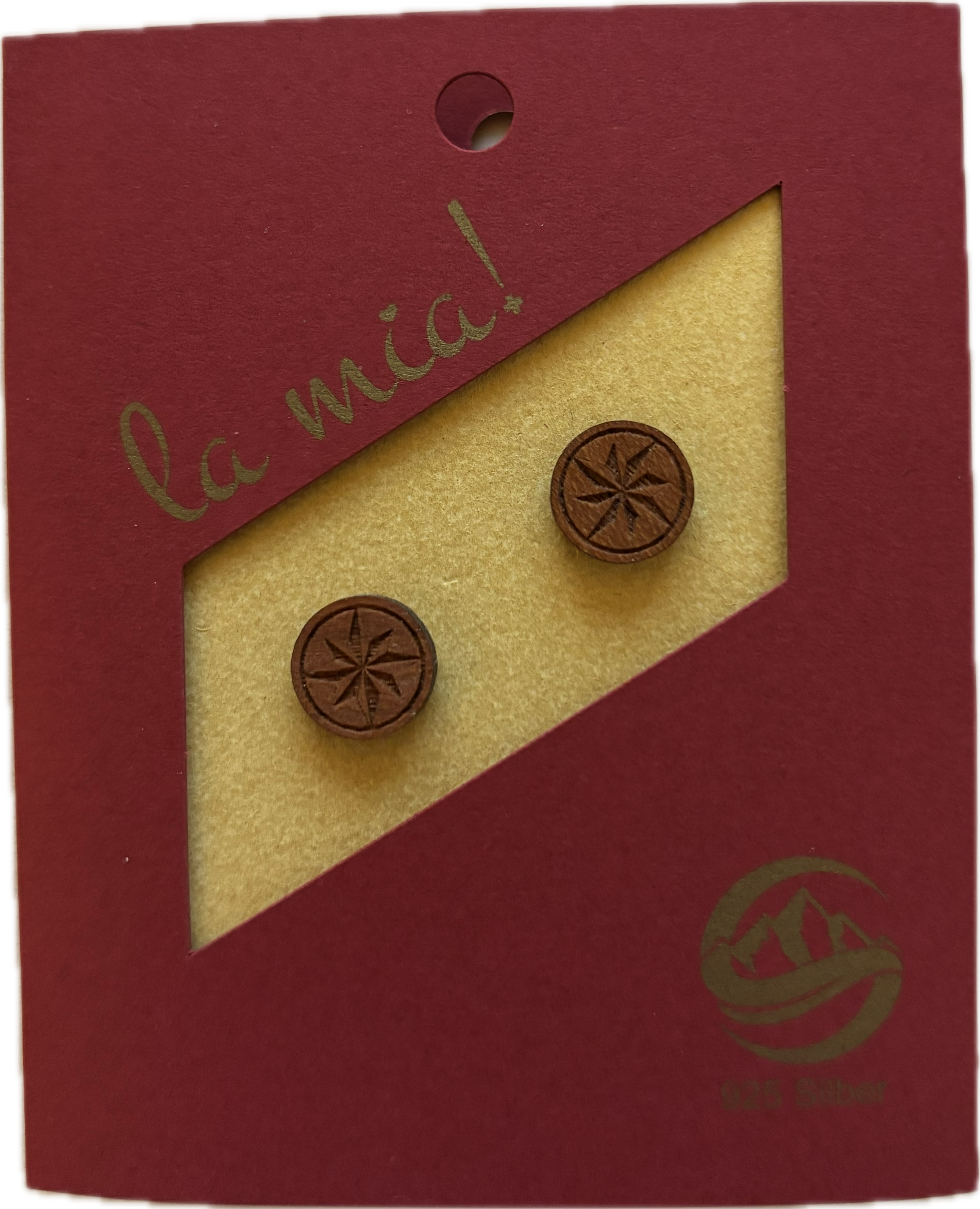 Windrose aus Kirschholz Ohrstecker