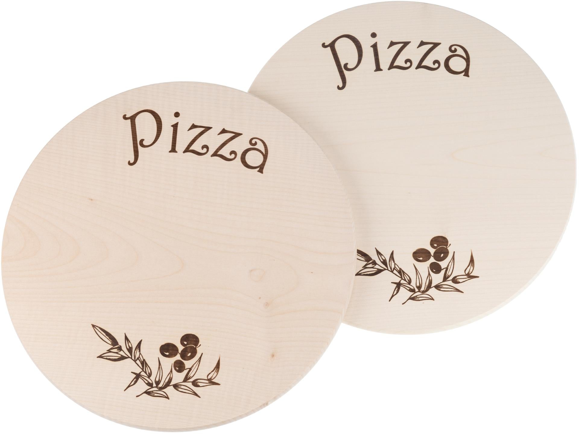 Rundes Pizzabrett aus Ahornholz mit Pizza‑Druck, 35 cm