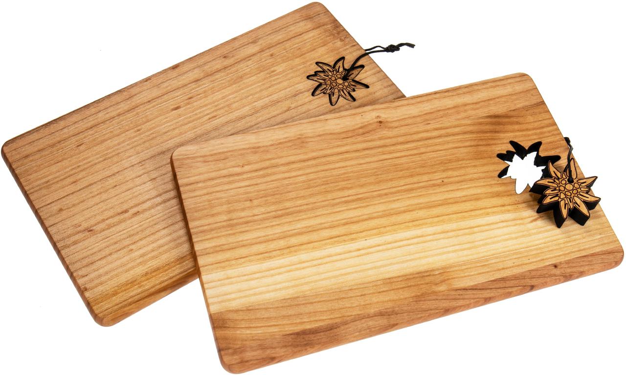 Schneidebrett Kirschholz Edelweiss Lederband
