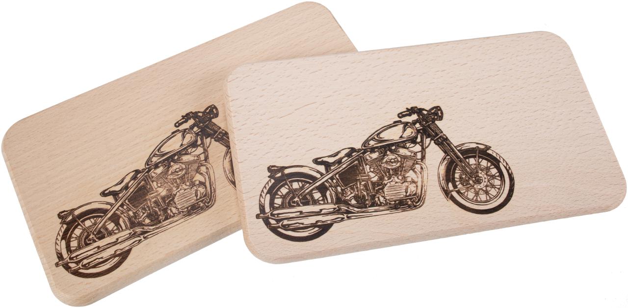 Schneidebrett aus Erlenholz mit graviertem Motorrad‑Motiv, 22,5×12,5 cm