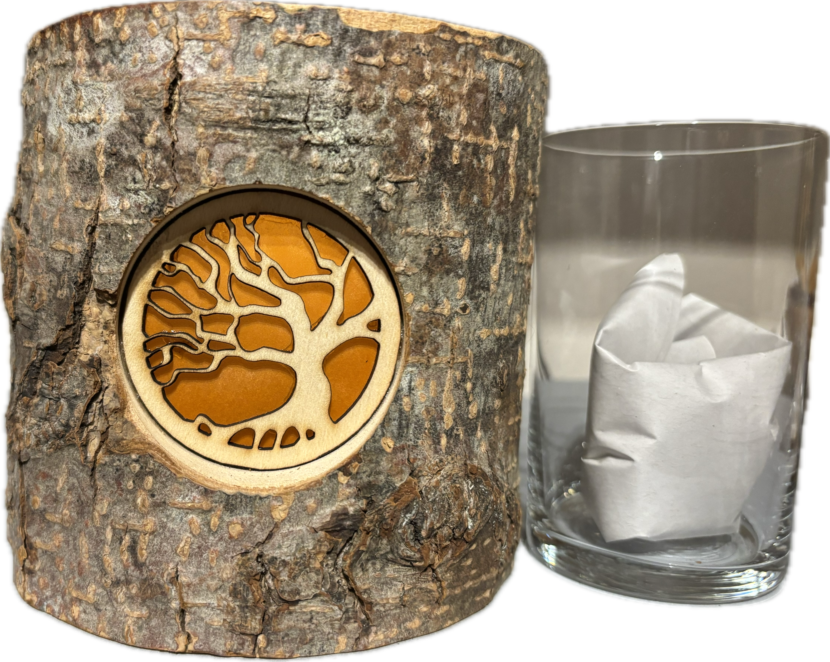 Windlicht mit drei verschiedenen Eichenbäumen, Muster 3