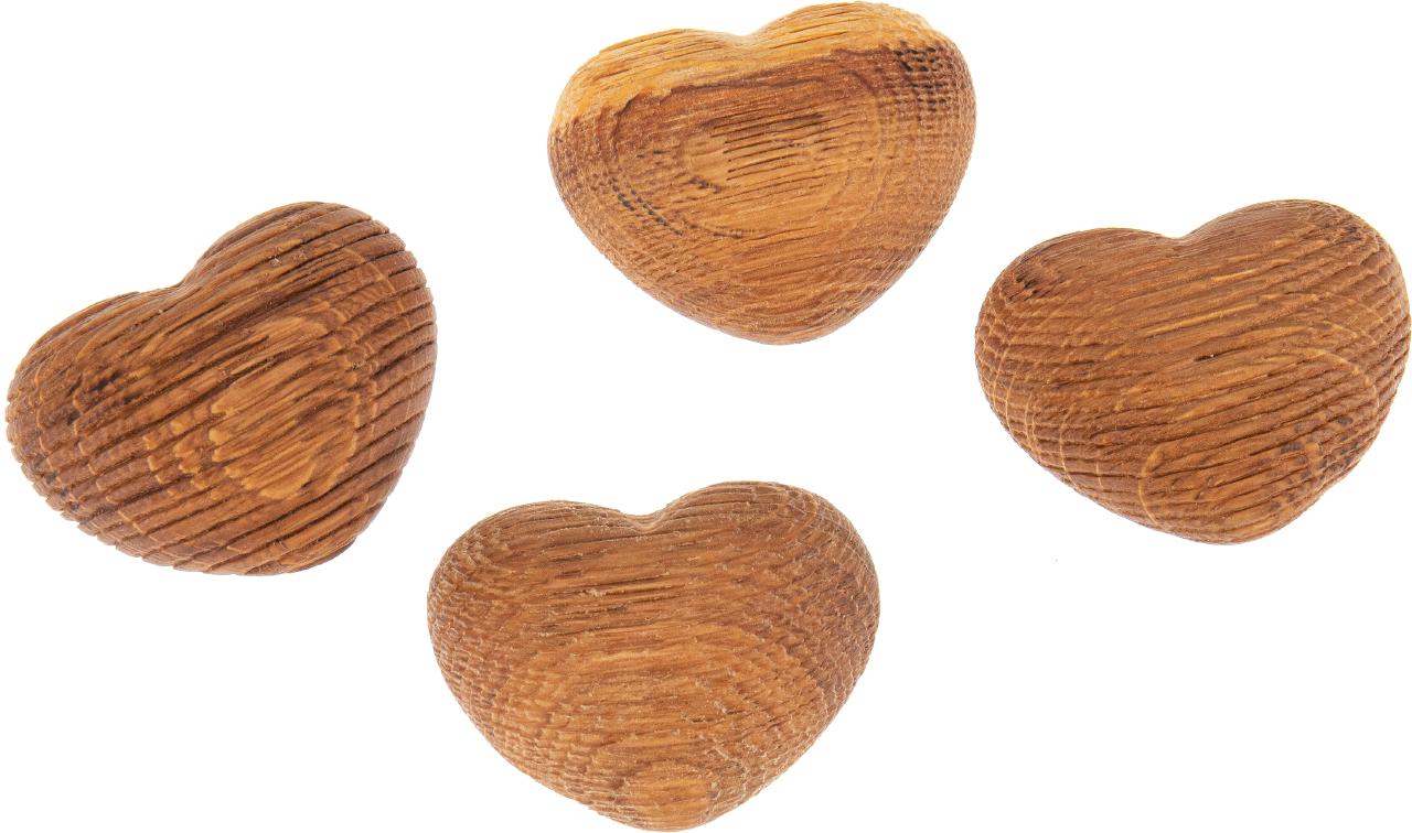 Handschmeichler aus gebürsteter und geölter Eiche in Herzform, 6,3 × 5 × 3,4 cm, rustikal und handgefertigt.
