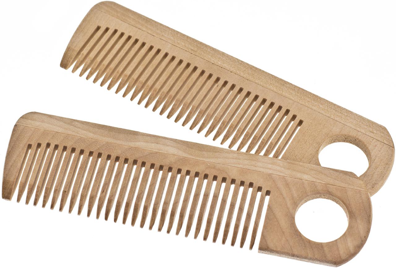 Holzkamm aus Ahornholz mit Aufhängeloch, antistatisch und schonend für Haar und Bart.
