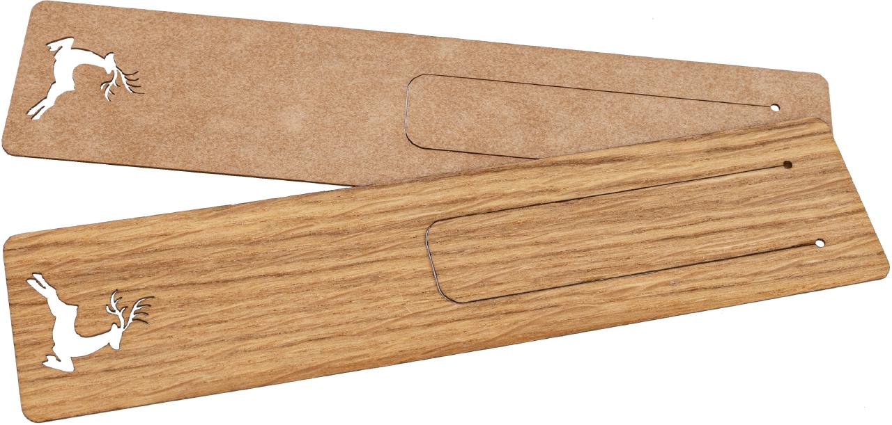 Holz-Lesezeichen aus geölter Eiche mit feiner Gravur, leicht und flexibel, Motiv Hirsch
