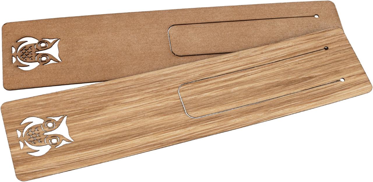Holz-Lesezeichen aus geölter Eiche mit feiner Gravur,Eulenmotiv leicht und flexibel
