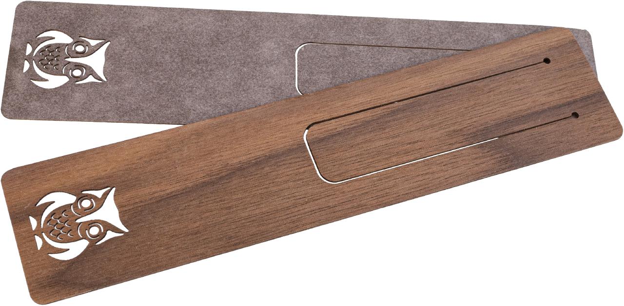 Holz-Lesezeichen aus geöltem Nussbaum, extrem biegbar und fein graviert, Motiv Eule
